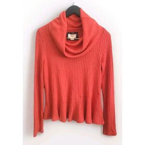 Anthropologie Maeve Sweater Women's Medium Orange Winterscape Peplum Cowl Neck